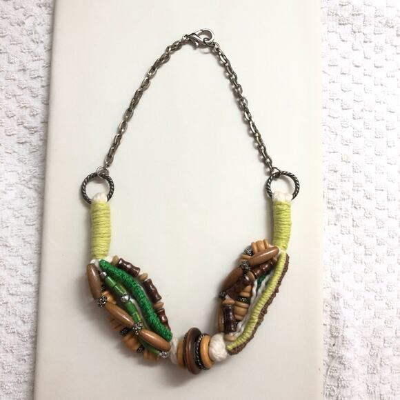 Artisan Handmade Green fabric and beaded boho statement necklace NWOT - Picture 8 of 8